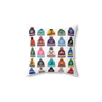 Vintage Skis Pillow | Retro Ski Gear Pattern Spun Polyester Square Pillow