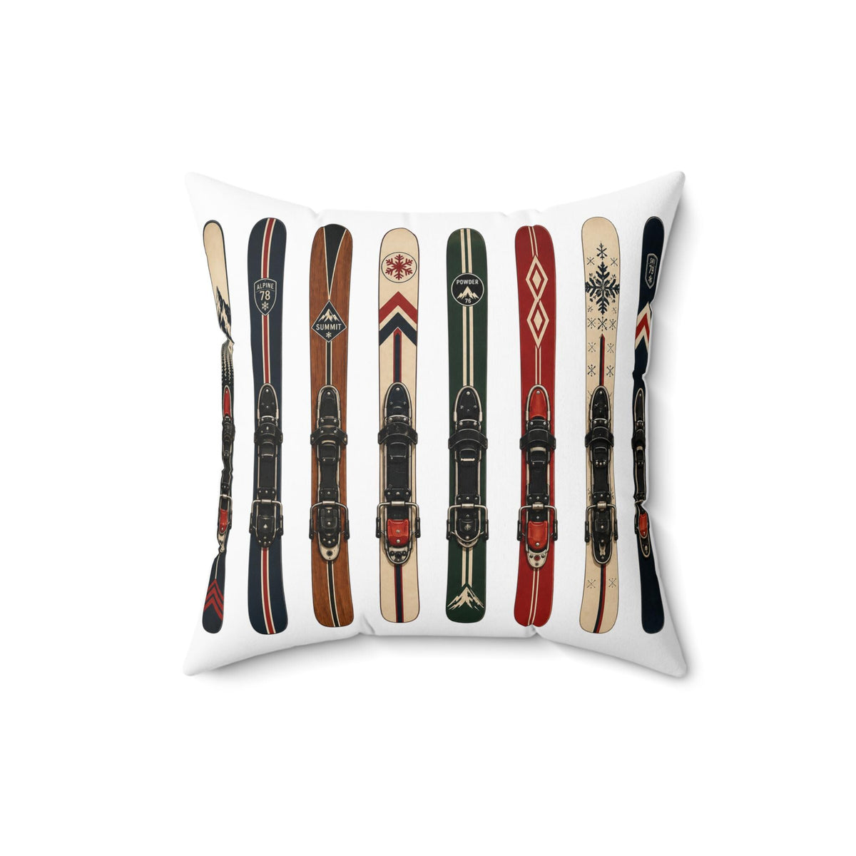 Vintage Skis Pillow | Retro Ski Gear Pattern Spun Polyester Square Pillow