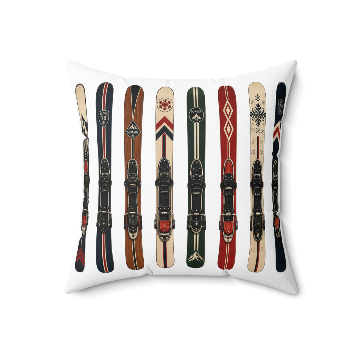 Vintage Skis Pillow | Retro Ski Gear Pattern Spun Polyester Square Pillow