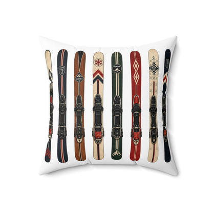 Vintage Skis Pillow | Retro Ski Gear Pattern Spun Polyester Square Pillow