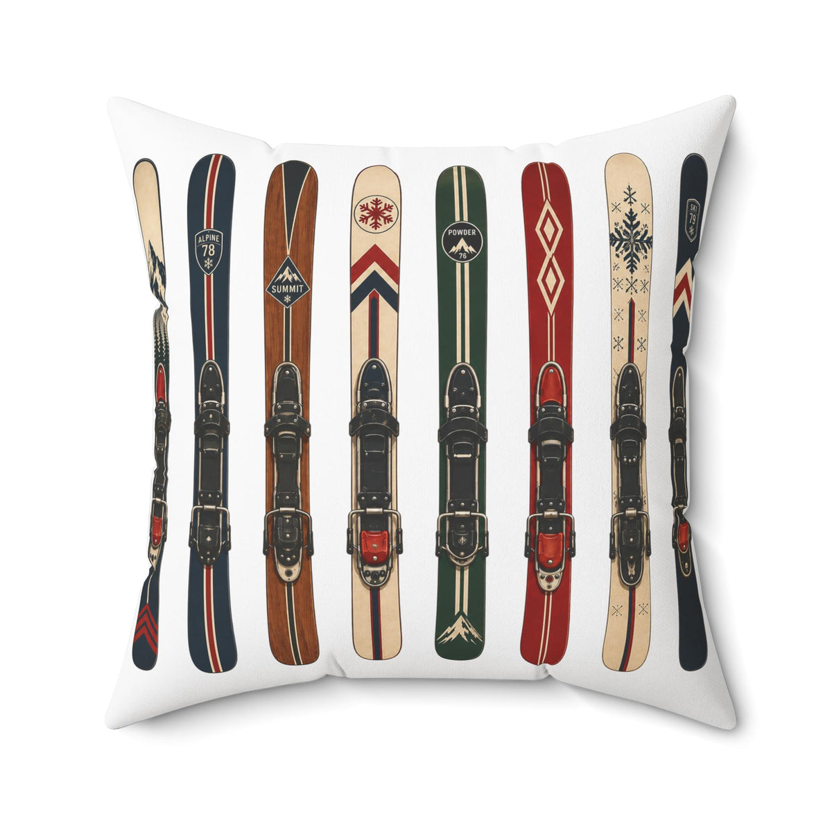 Vintage Skis Pillow | Retro Ski Gear Pattern Spun Polyester Square Pillow