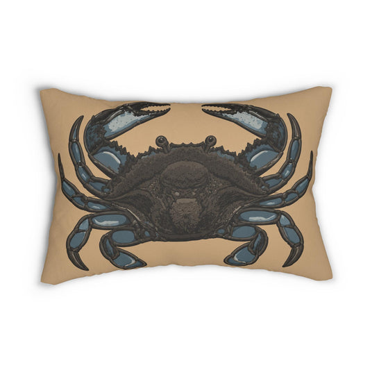 Blue Crab Illustration Lumbar Pillow | Coastal Nautical Decor