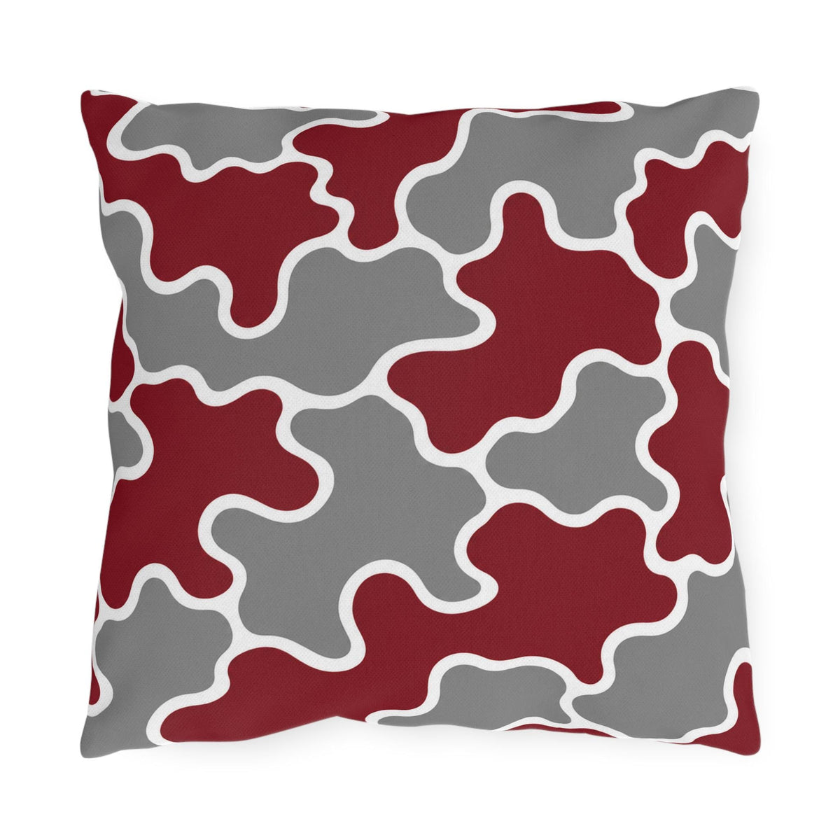 Maroon Gray Abstract Puzzle Pattern Outdoor Pillows | Geometric Patio Pillow