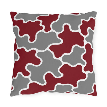 Maroon Gray Abstract Puzzle Pattern Outdoor Pillows | Geometric Patio Pillow