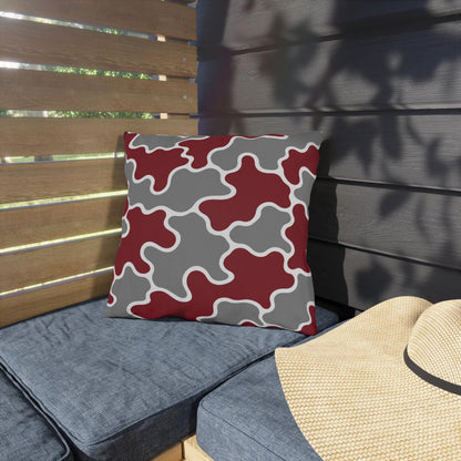 Maroon Gray Abstract Puzzle Pattern Outdoor Pillows | Geometric Patio Pillow