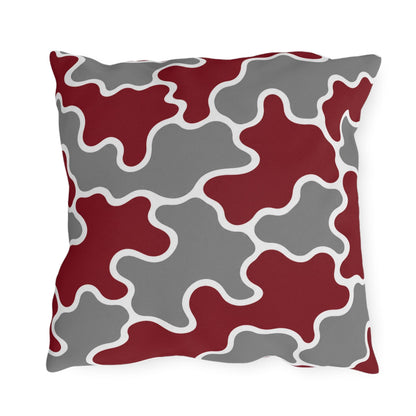 Maroon Gray Abstract Puzzle Pattern Outdoor Pillows | Geometric Patio Pillow
