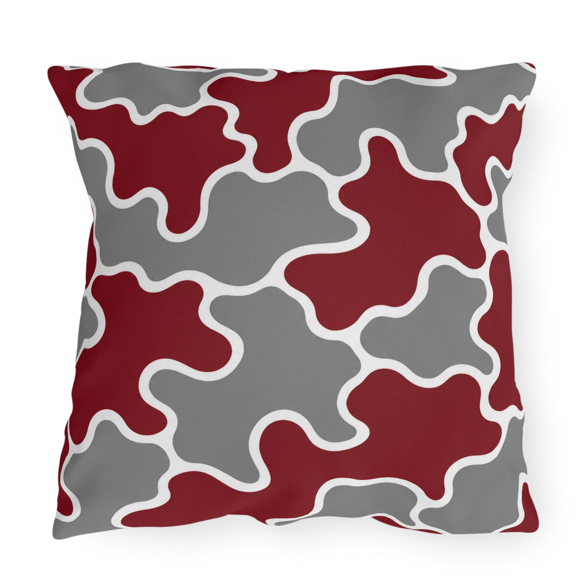 Maroon Gray Abstract Puzzle Pattern Outdoor Pillows | Geometric Patio Pillow