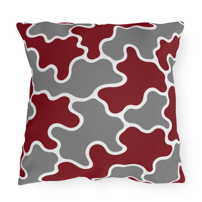 Maroon Gray Abstract Puzzle Pattern Outdoor Pillows | Geometric Patio Pillow
