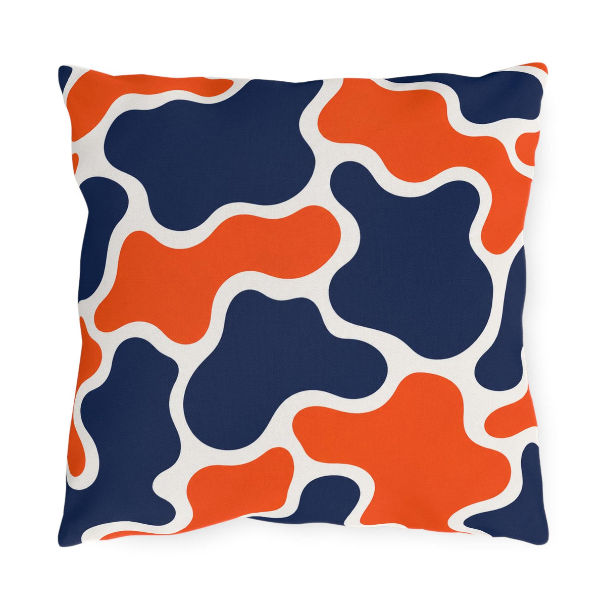 Orange Navy Abstract Blob Pattern Outdoor Pillow | Modern Patio Cushion