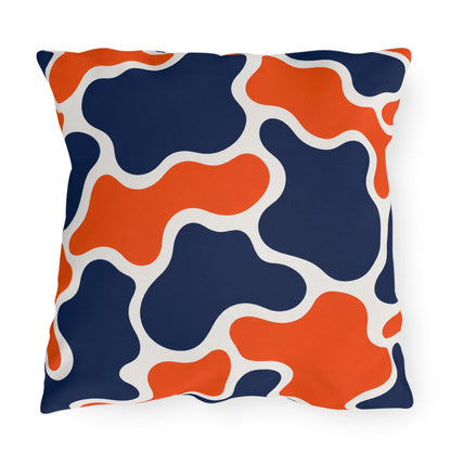 Orange Navy Abstract Blob Pattern Outdoor Pillow | Modern Patio Cushion