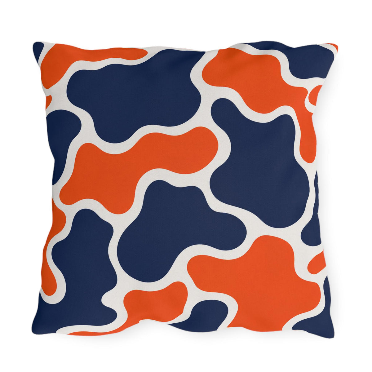 Orange Navy Abstract Blob Pattern Outdoor Pillow | Modern Patio Cushion