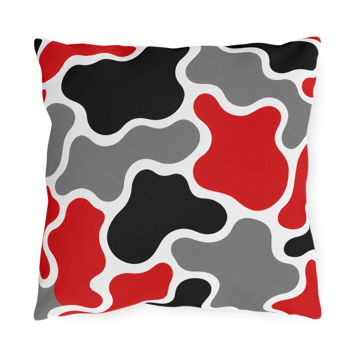 Abstract Red Black Gray Camouflage Outdoor Pillow | Modern Patio Decor