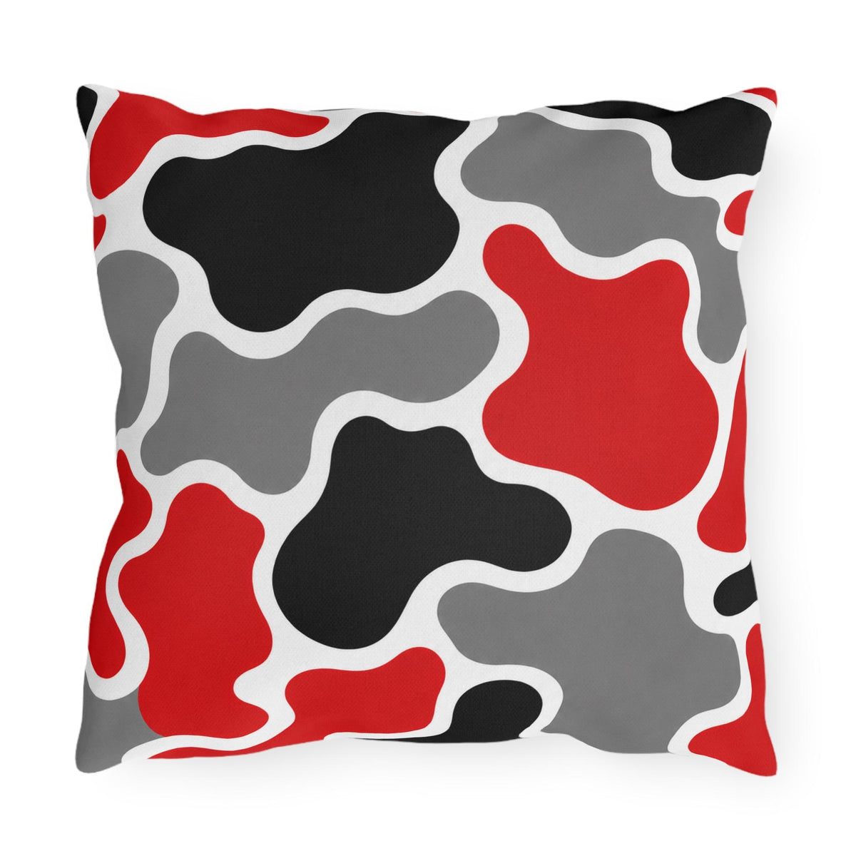 Abstract Red Black Gray Camouflage Outdoor Pillow | Modern Patio Decor