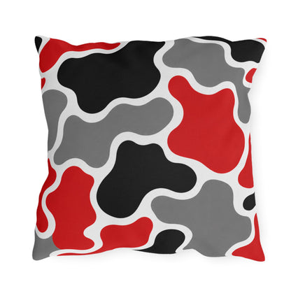 Abstract Red Black Gray Camouflage Outdoor Pillow | Modern Patio Decor