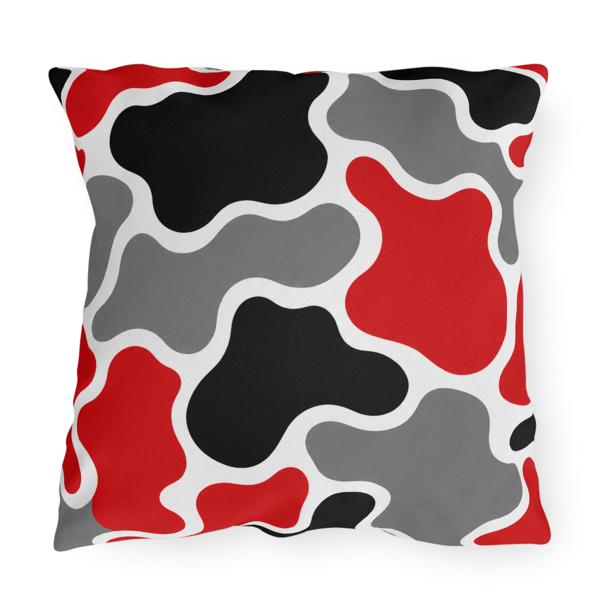 Abstract Red Black Gray Camouflage Outdoor Pillow | Modern Patio Decor