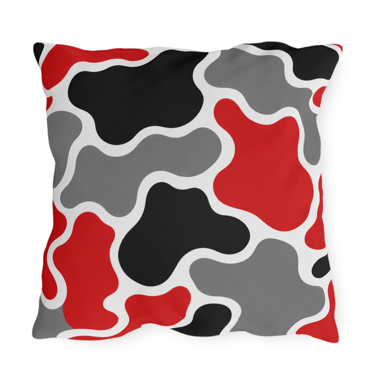 Abstract Red Black Gray Camouflage Outdoor Pillow | Modern Patio Decor