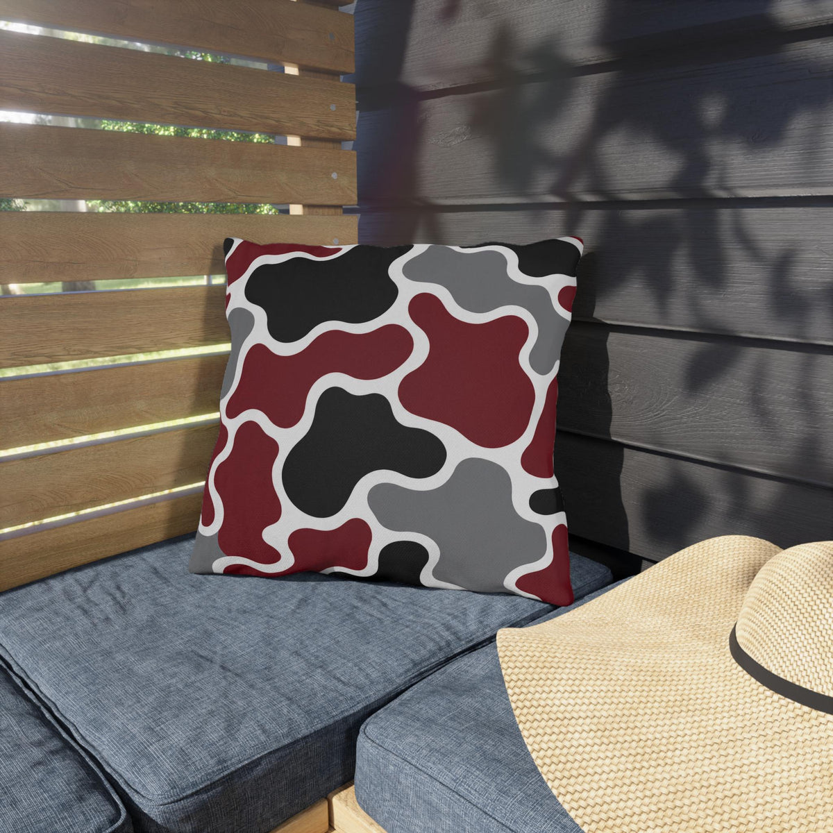 Abstract Organic Shapes Outdoor Pillow | Burgundy Black Gray Modern Patio Cushion