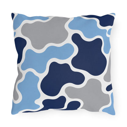 Blue Abstract Camouflage Outdoor Pillow | Navy Grey Modern Patio Cushion