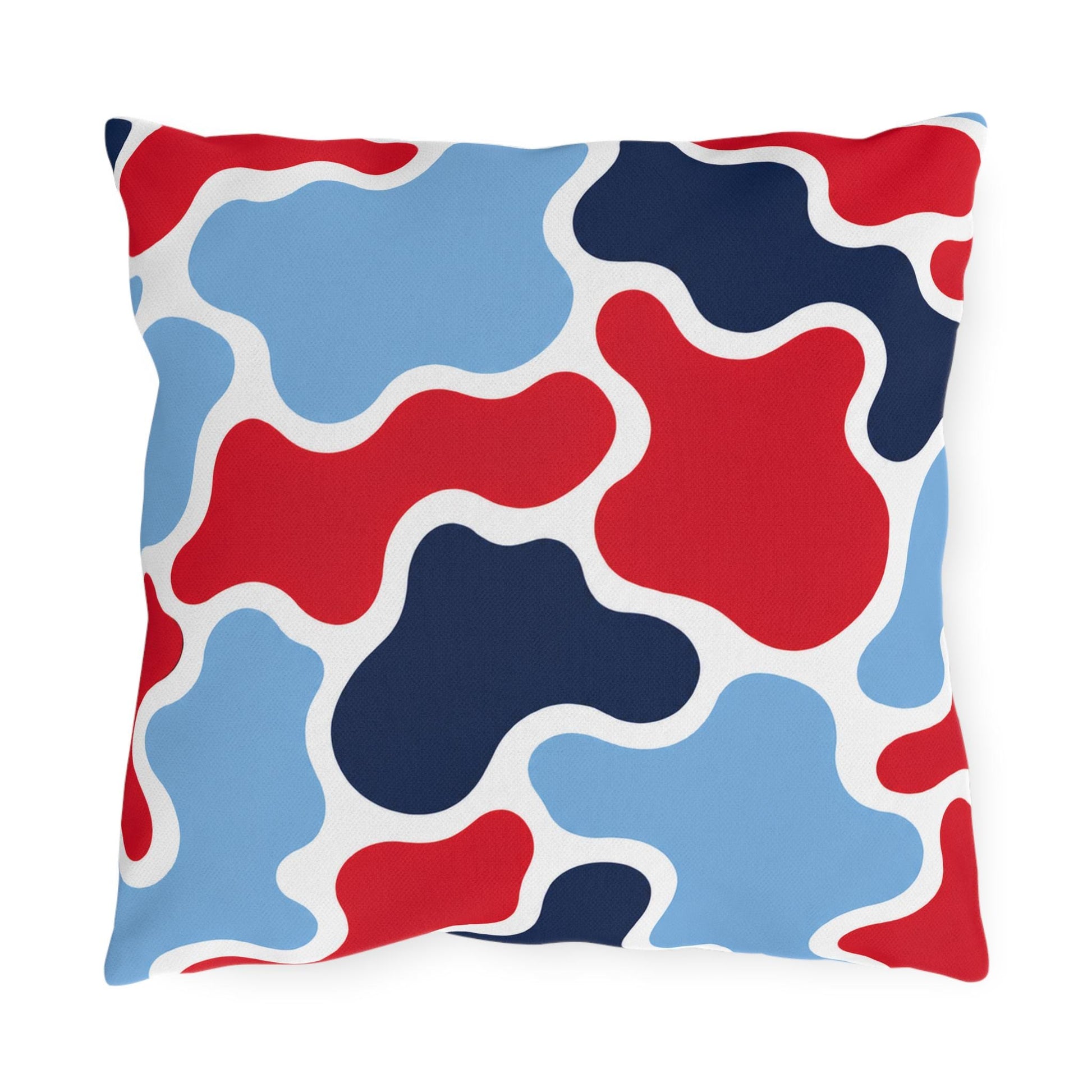 Abstract Red Blue Camouflage Outdoor Pillow | Modern Patio Cushion