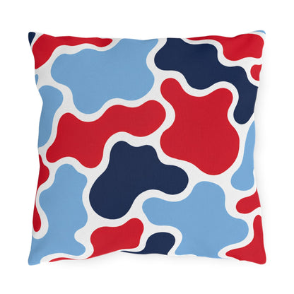 Abstract Red Blue Camouflage Outdoor Pillow | Modern Patio Cushion