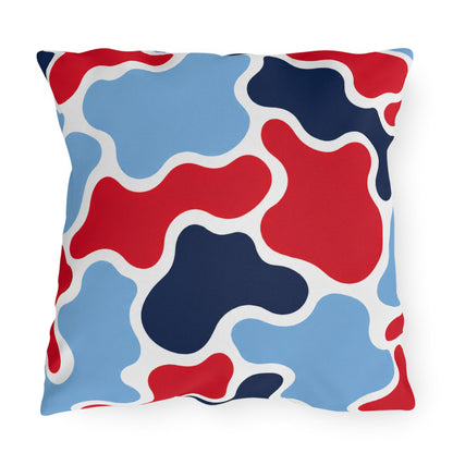 Abstract Red Blue Camouflage Outdoor Pillow | Modern Patio Cushion