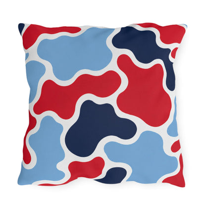 Abstract Red Blue Camouflage Outdoor Pillow | Modern Patio Cushion