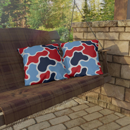 Abstract Red Blue Camouflage Outdoor Pillow | Modern Patio Cushion