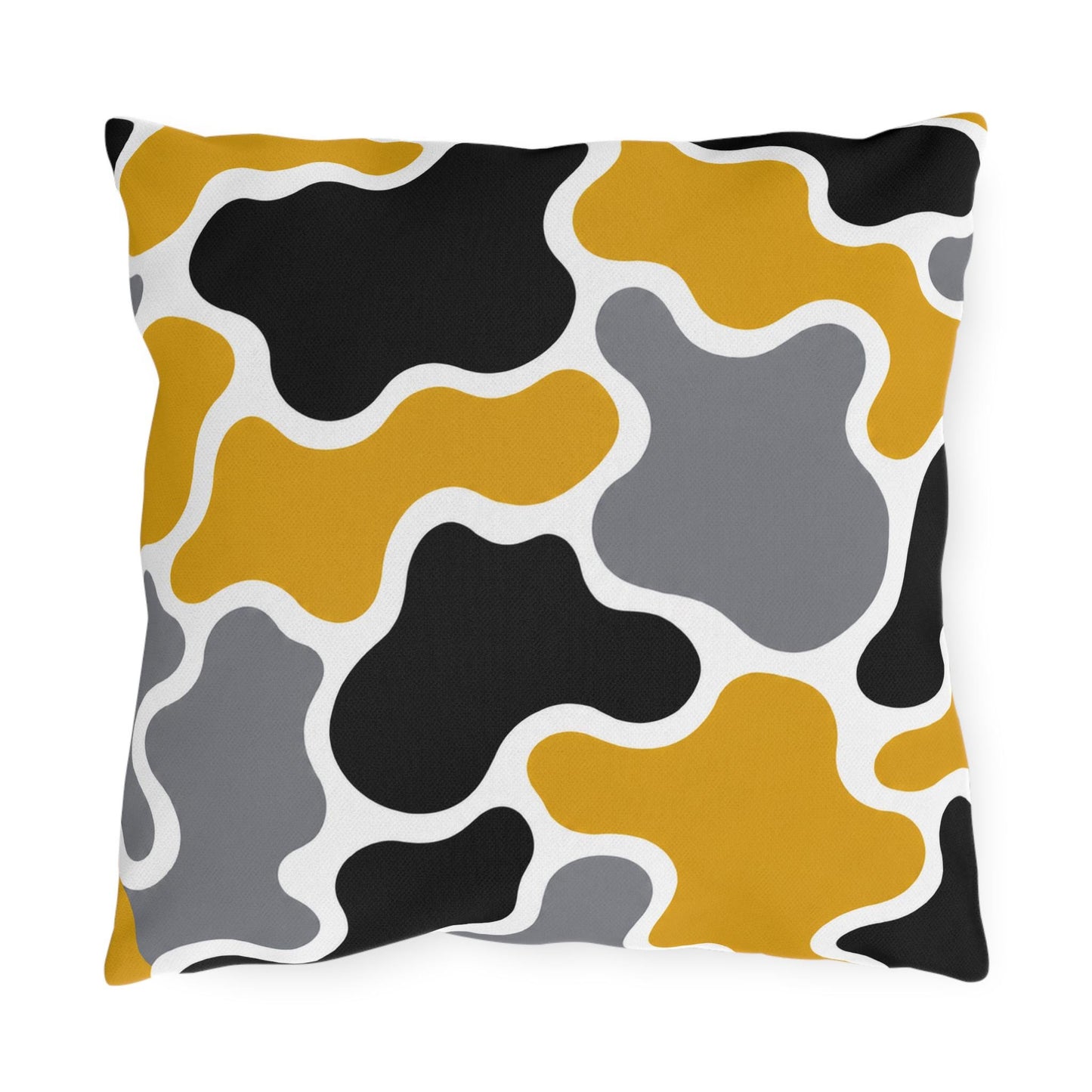 Abstract Organic Shapes Outdoor Pillow | Mustard Black Gray Modern Pattern
