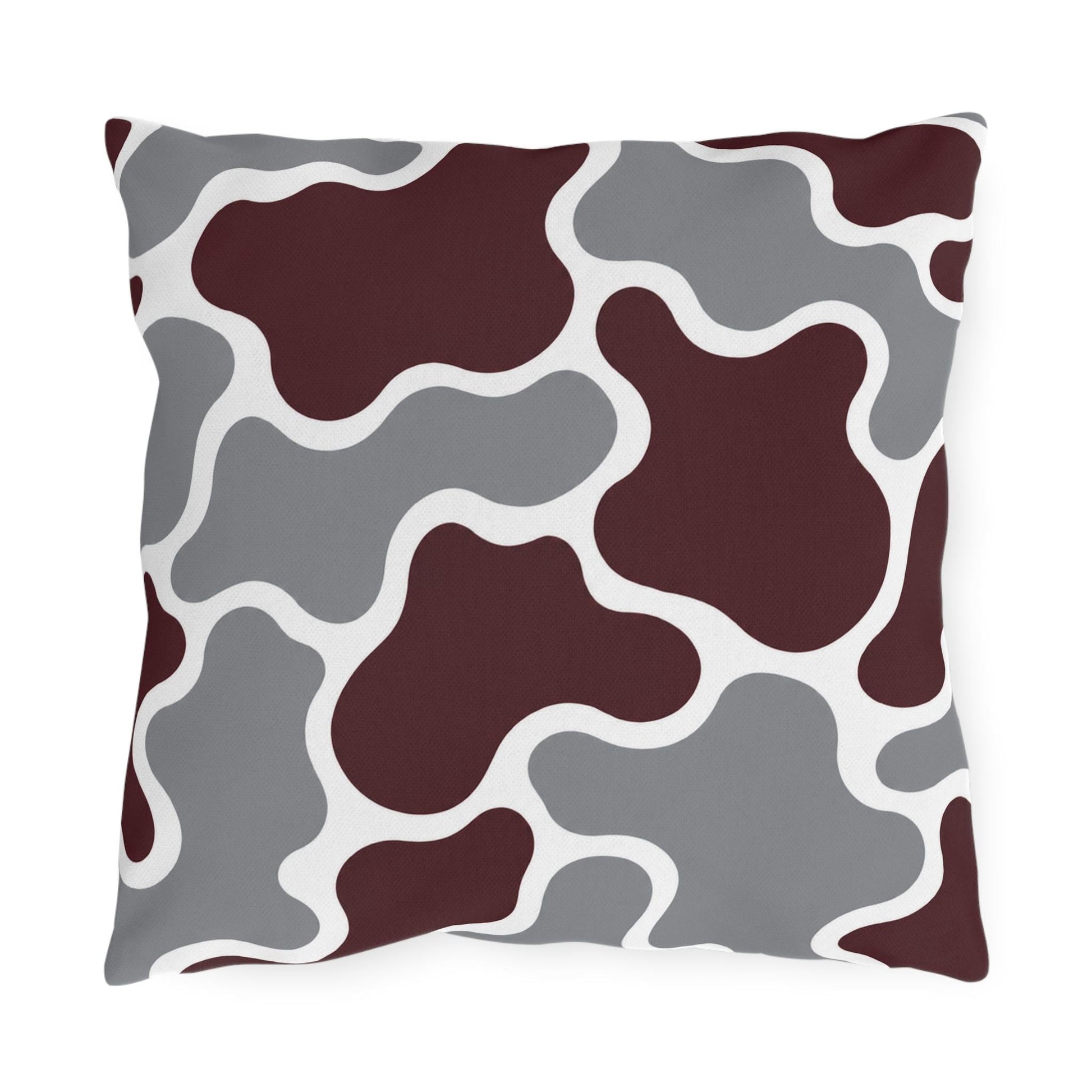 Maroon and Gray Abstract Camouflage Outdoor Pillow | Modern Patio Cushion