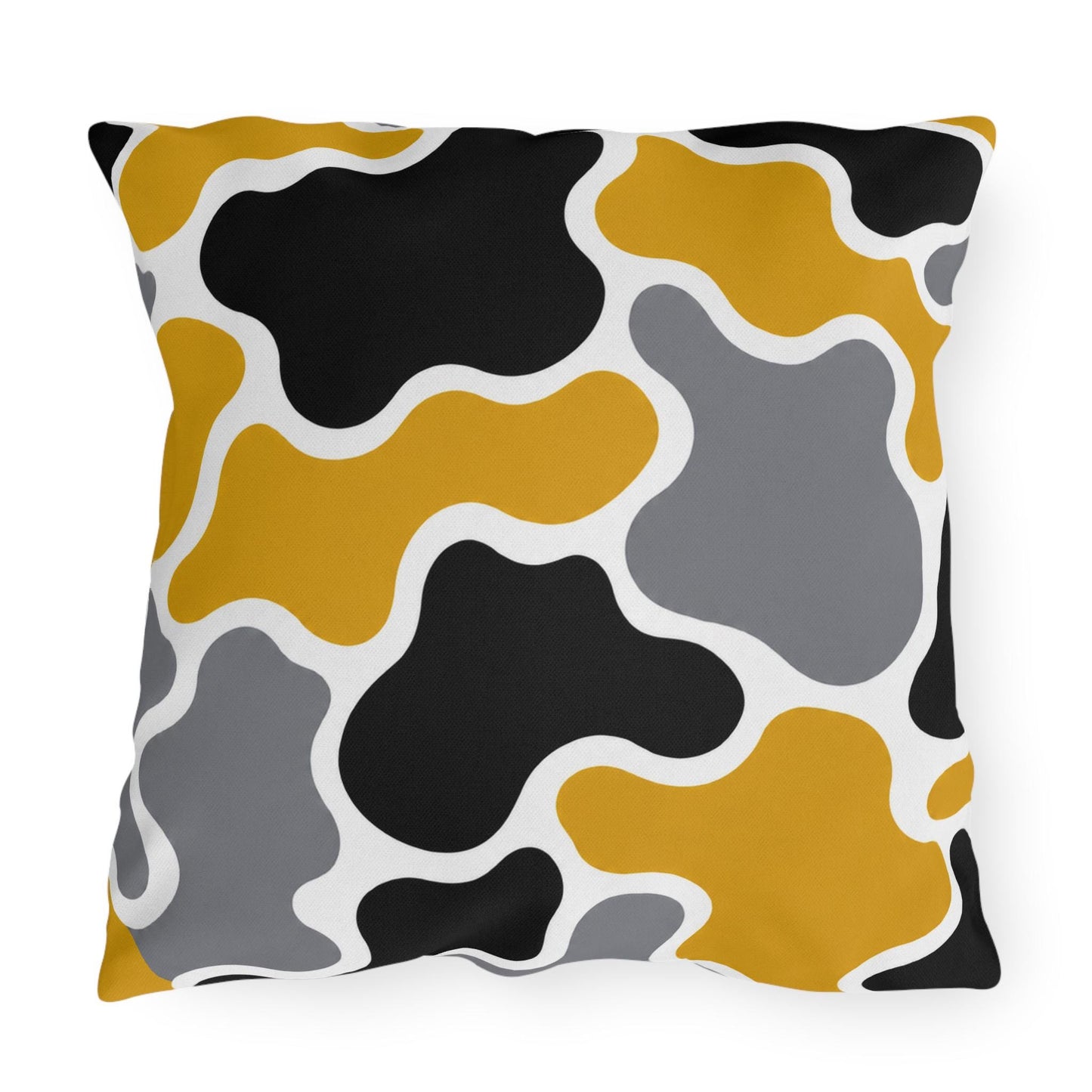 Abstract Organic Shapes Outdoor Pillow | Mustard Black Gray Modern Pattern