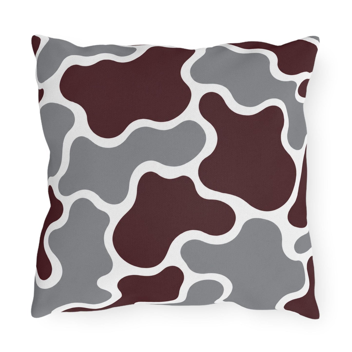 Maroon and Gray Abstract Camouflage Outdoor Pillow | Modern Patio Cushion
