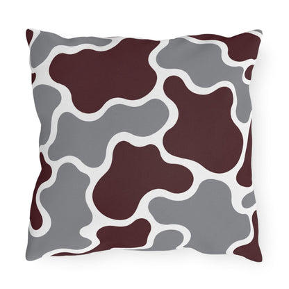 Maroon and Gray Abstract Camouflage Outdoor Pillow | Modern Patio Cushion