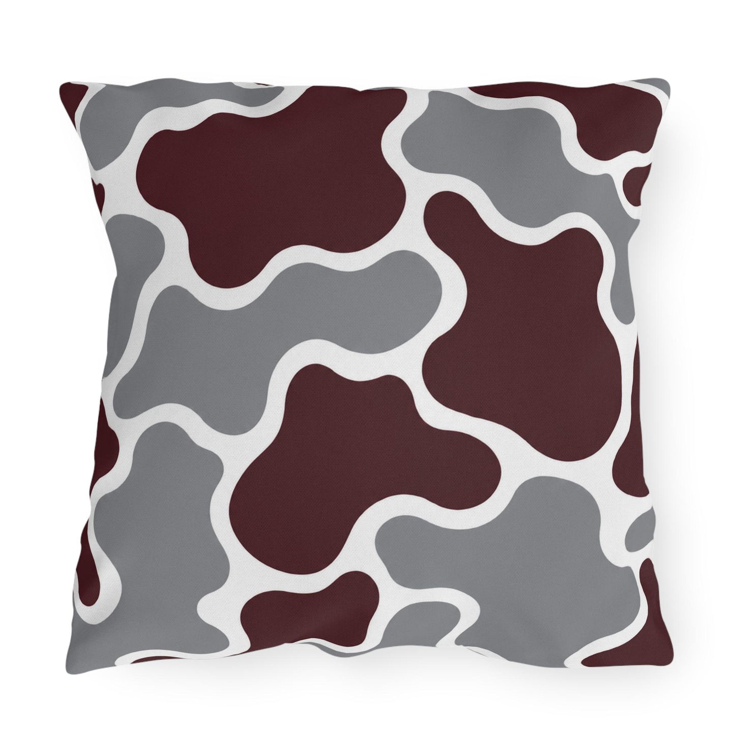 Maroon and Gray Abstract Camouflage Outdoor Pillow | Modern Patio Cushion