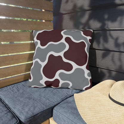 Maroon and Gray Abstract Camouflage Outdoor Pillow | Modern Patio Cushion