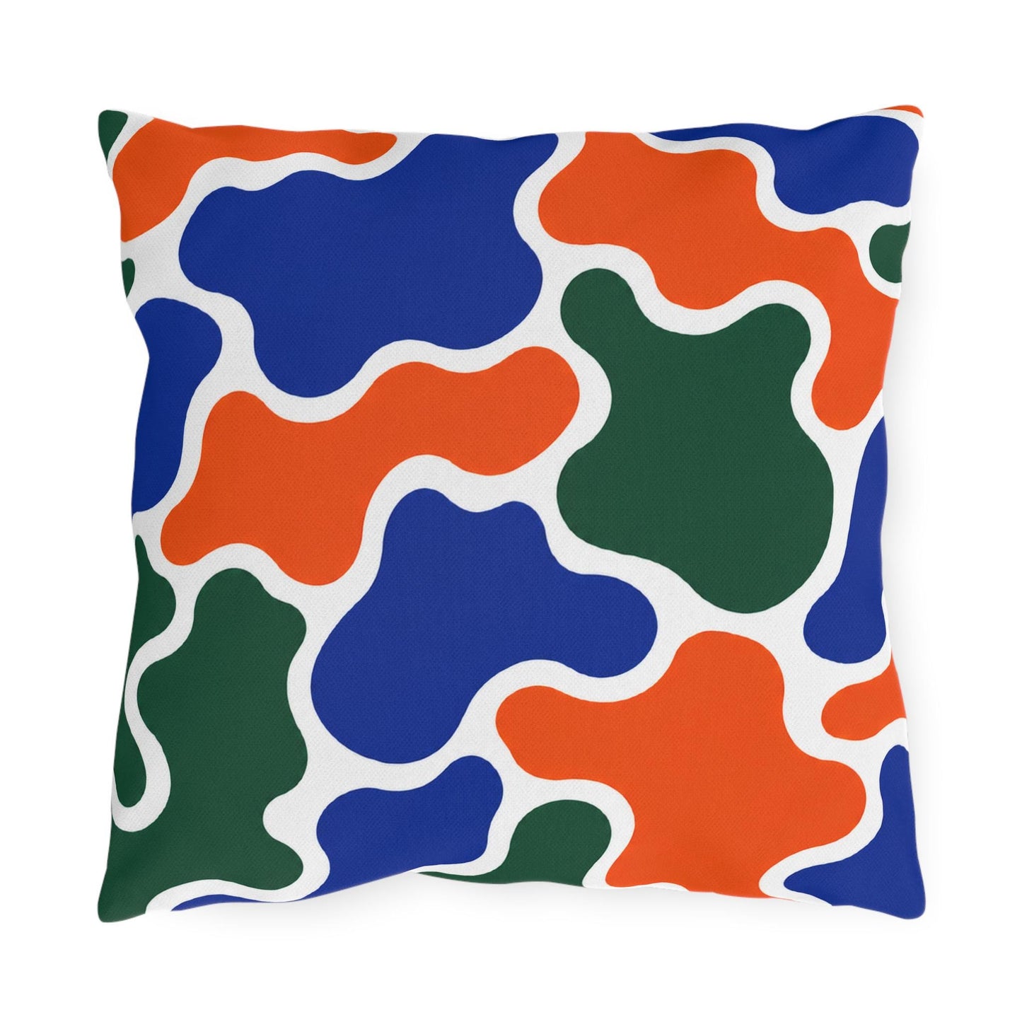 Abstract Organic Shapes Outdoor Pillow | Blue Orange Green Pattern
