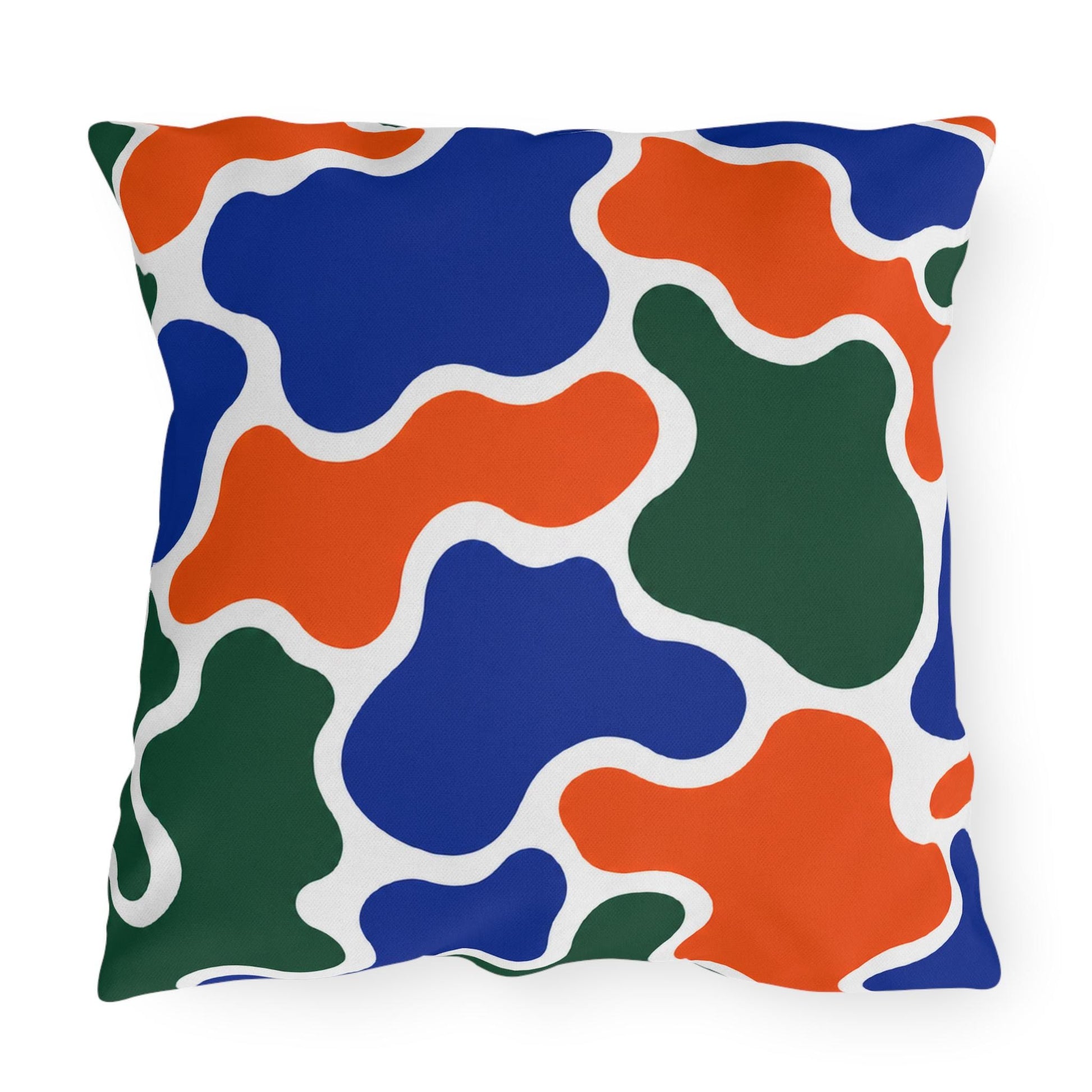 Abstract Organic Shapes Outdoor Pillow | Blue Orange Green Pattern