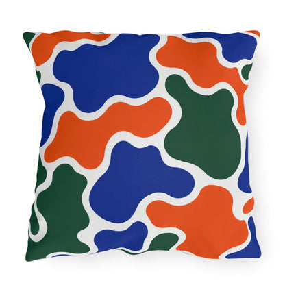 Abstract Organic Shapes Outdoor Pillow | Blue Orange Green Pattern