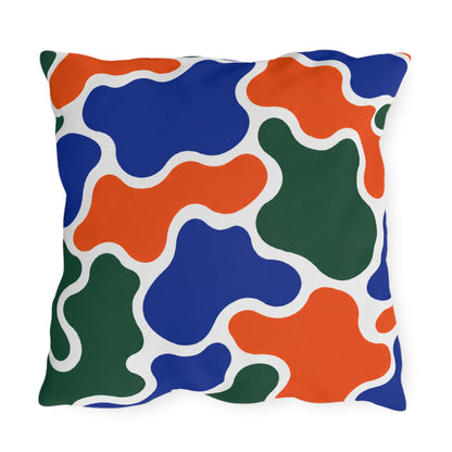 Abstract Organic Shapes Outdoor Pillow | Blue Orange Green Pattern