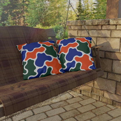Abstract Organic Shapes Outdoor Pillow | Blue Orange Green Pattern