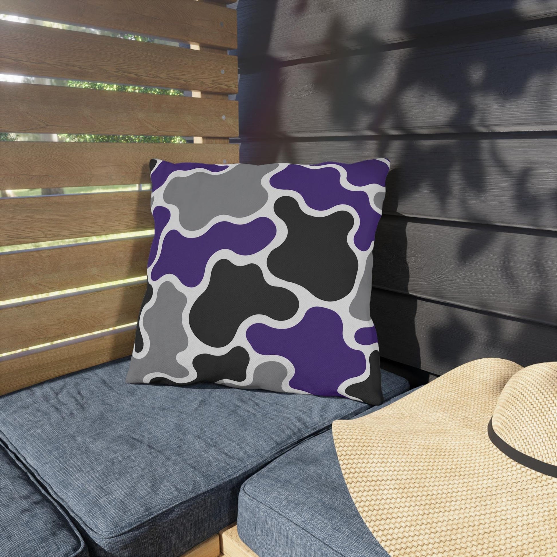 Abstract Purple Gray Black Camouflage Outdoor Pillow | Modern Patio Cushion