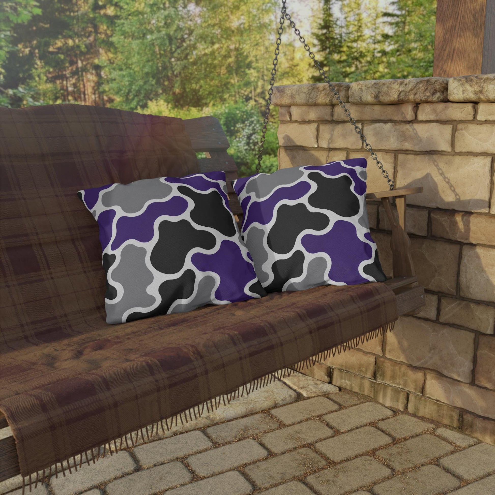 Abstract Purple Gray Black Camouflage Outdoor Pillow | Modern Patio Cushion