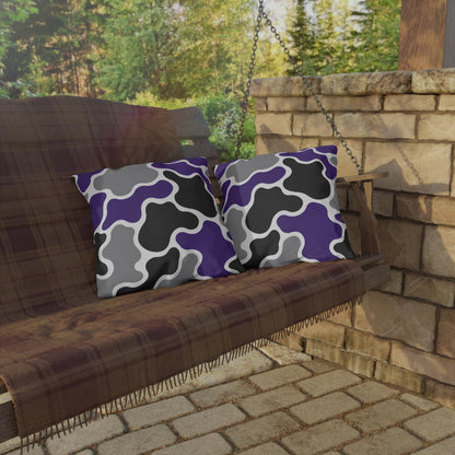 Abstract Purple Gray Black Camouflage Outdoor Pillow | Modern Patio Cushion