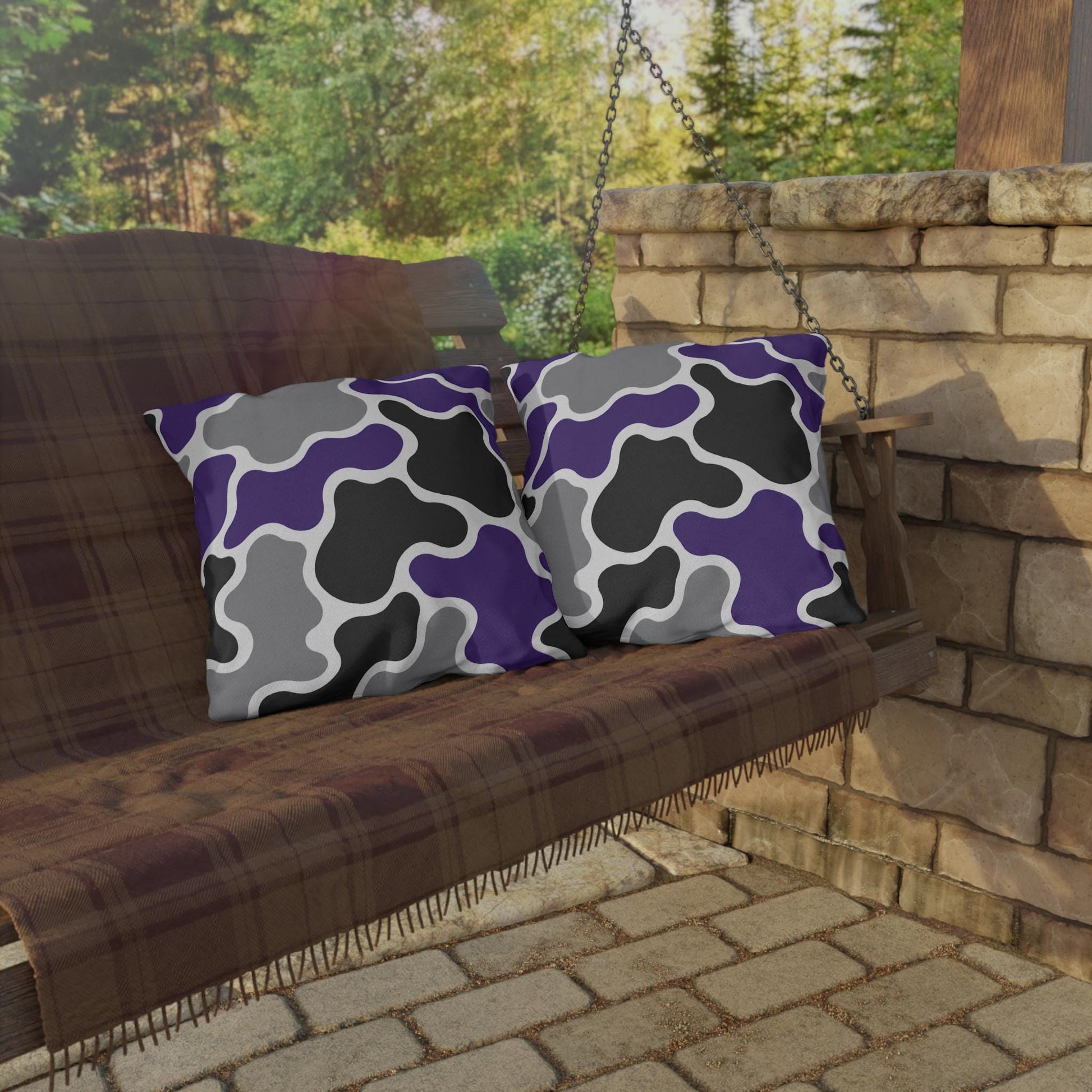 Abstract Purple Gray Black Camouflage Outdoor Pillow | Modern Patio Cushion