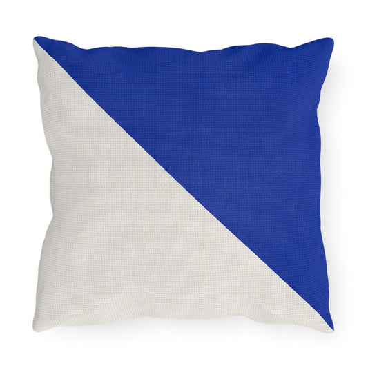 Blue and White Diagonal Color Block Outdoor Pillows | Modern Patio Cushion