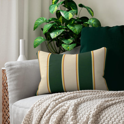 Green and Cream Striped Lumbar Pillow | Retro Stripe Accent Pillow