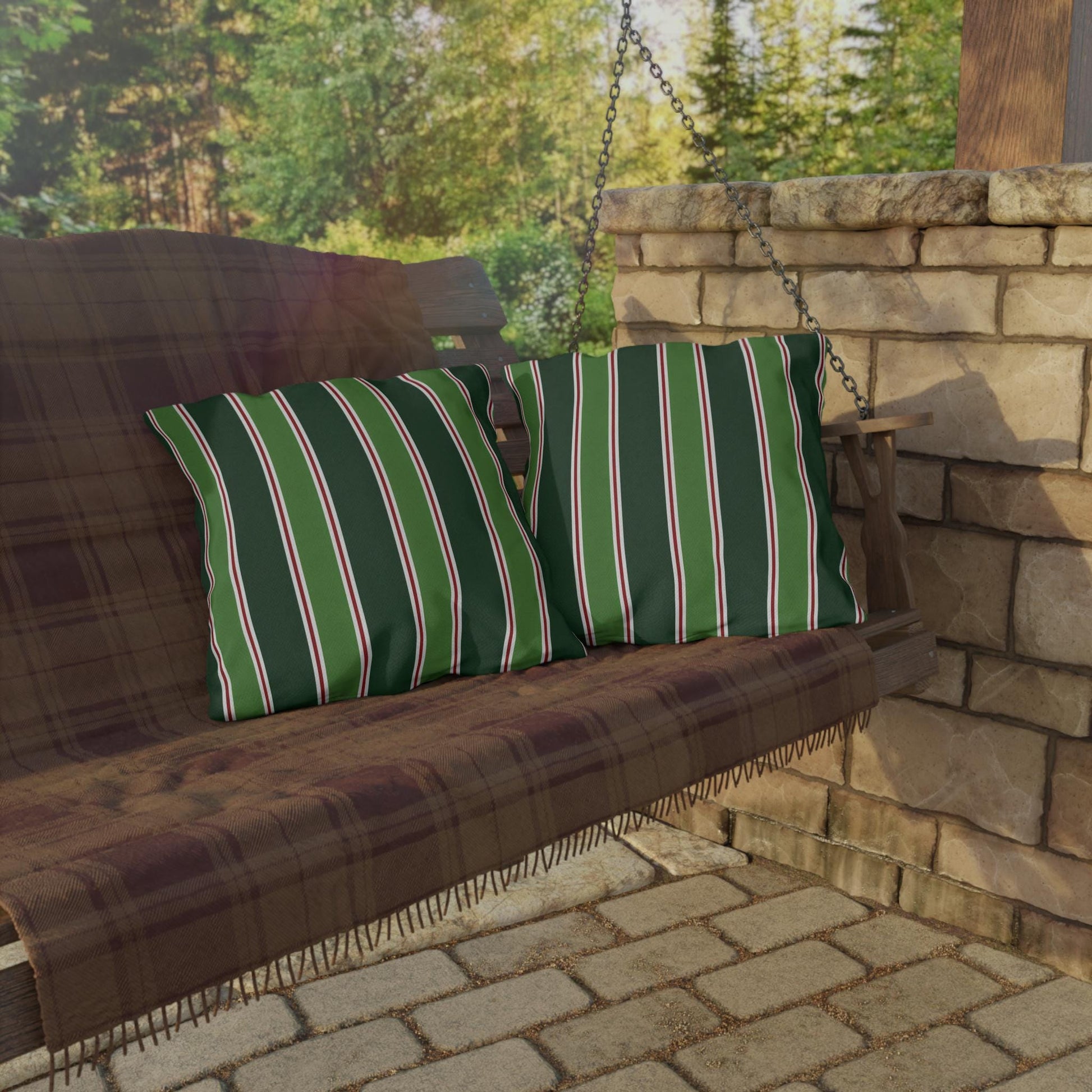 Green Stripe Outdoor Pillow | Patio Cushion, Striped Garden Decor