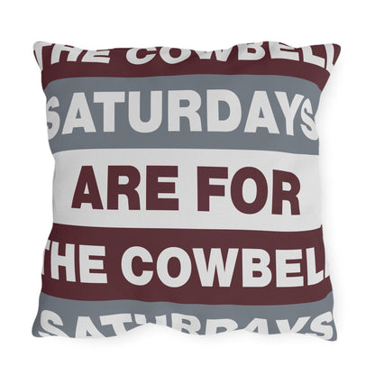 Saturdays Are For The Cowbell Outdoor Pillow | Striped Text Accent