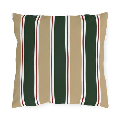 Green and Tan Striped Outdoor Pillow | Patio Cushion, Sunproof Stripe