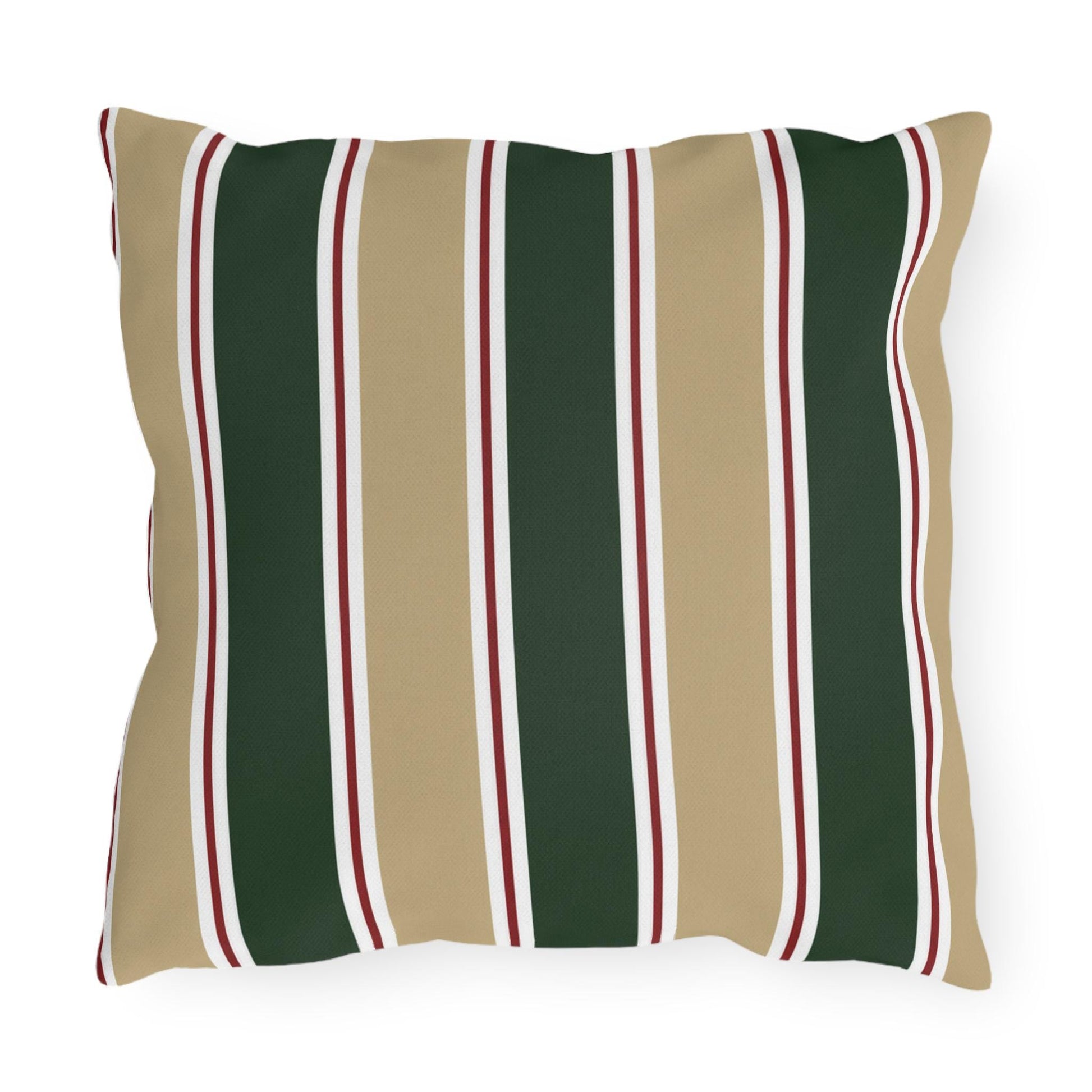 Green and Tan Striped Outdoor Pillow | Patio Cushion, Sunproof Stripe