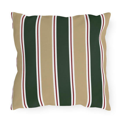 Green and Tan Striped Outdoor Pillow | Patio Cushion, Sunproof Stripe